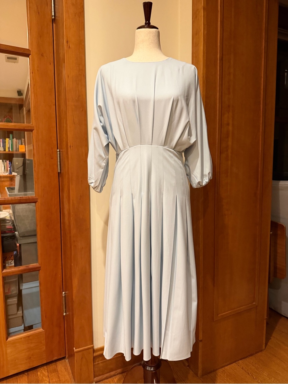 GREY LAB Pale Blue Midi Dress with Dolman Sleeves & Pleated Skirt